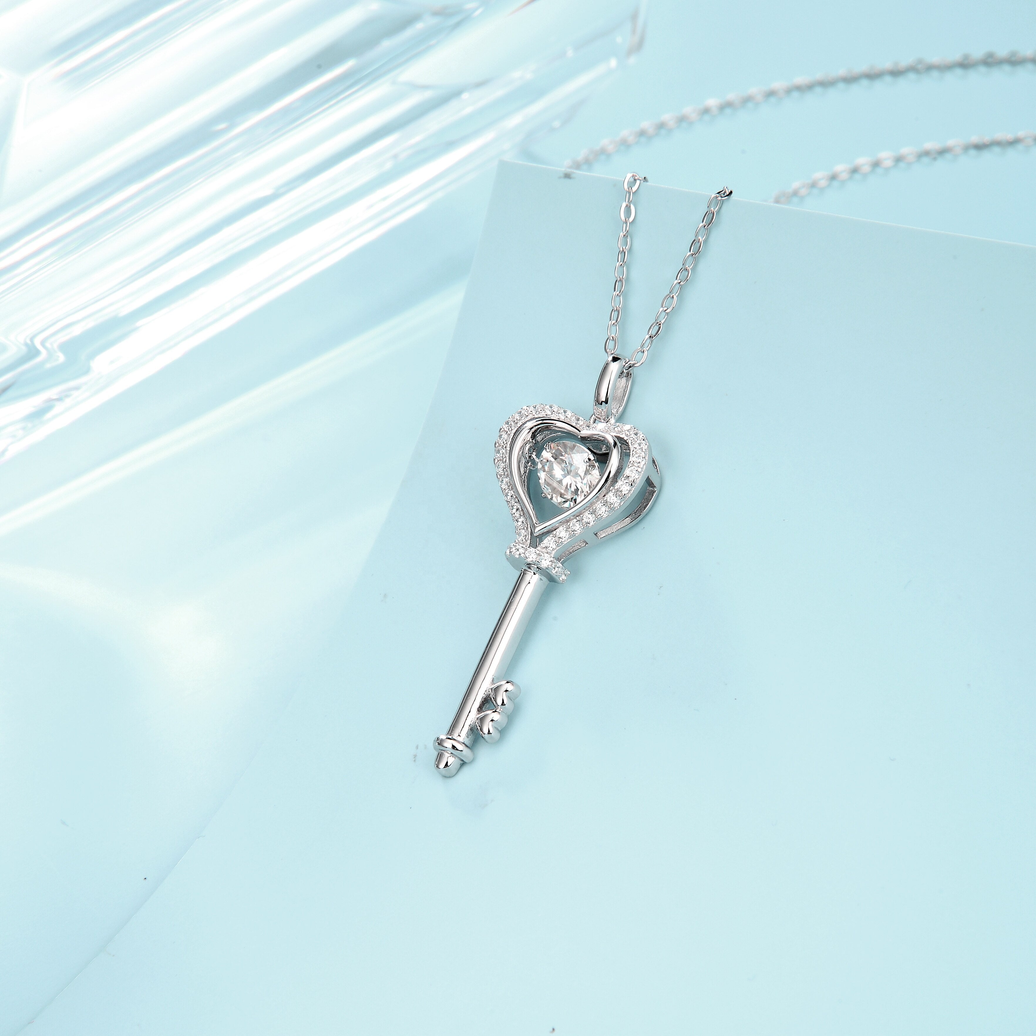 Sterling Silver 925 1.0Ct Moissanite Diamond Key Pendant Necklace