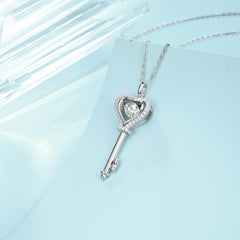 Sterling Silver 925 1.0Ct Moissanite Diamond Key Pendant Necklace