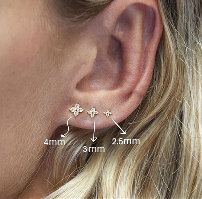 Sterling Silver 925 Zircon Flower Stud Earrings
