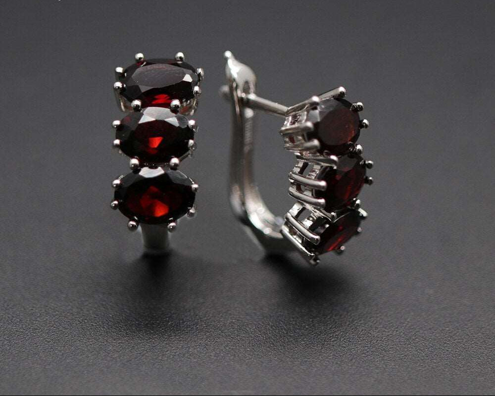 13.2ct Black garnet Jewelry set oval 5*7mm garnet Ring clasp earring 925 sterling silver fine jewelry for women tbj promotion