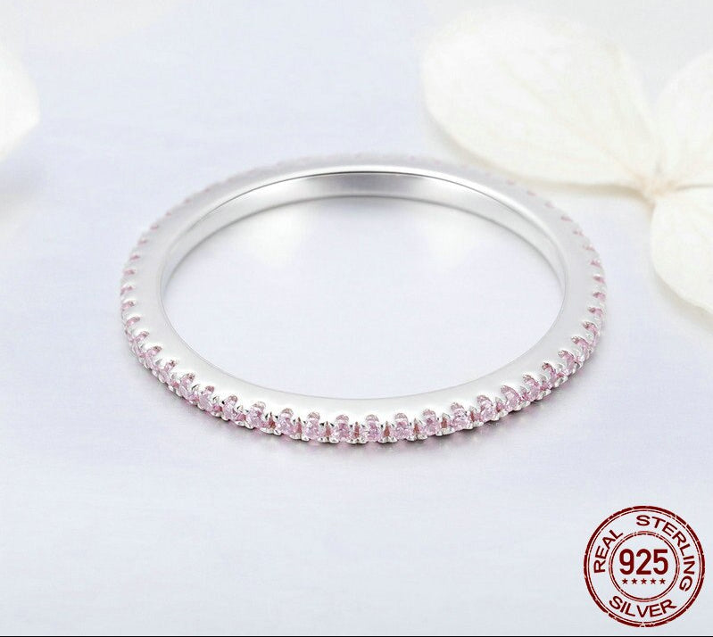 Sterling Silver 925 Circle Clear CZ Geometric Stackable Rings