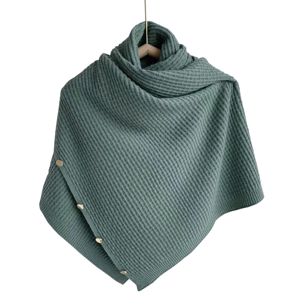 Women Winter Knitted Button Poncho Shawls