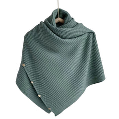 Women Winter Knitted Button Poncho Shawls