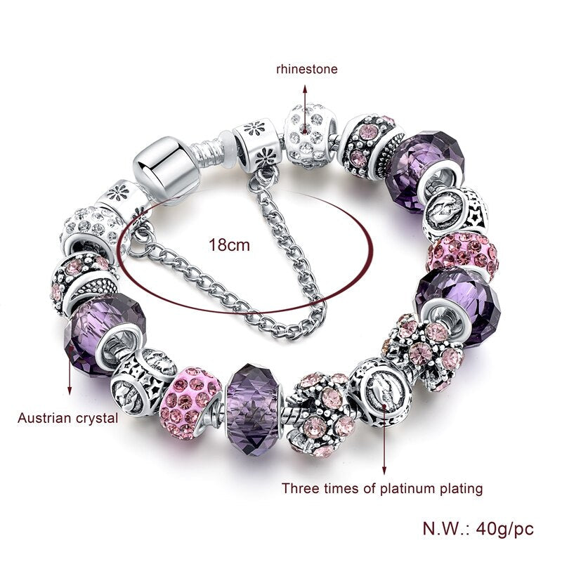 Women 12 Constellation Crystal Charm Bracelets