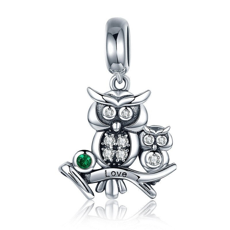 Sterling Silver 925 Crystal Owl Animal Charms