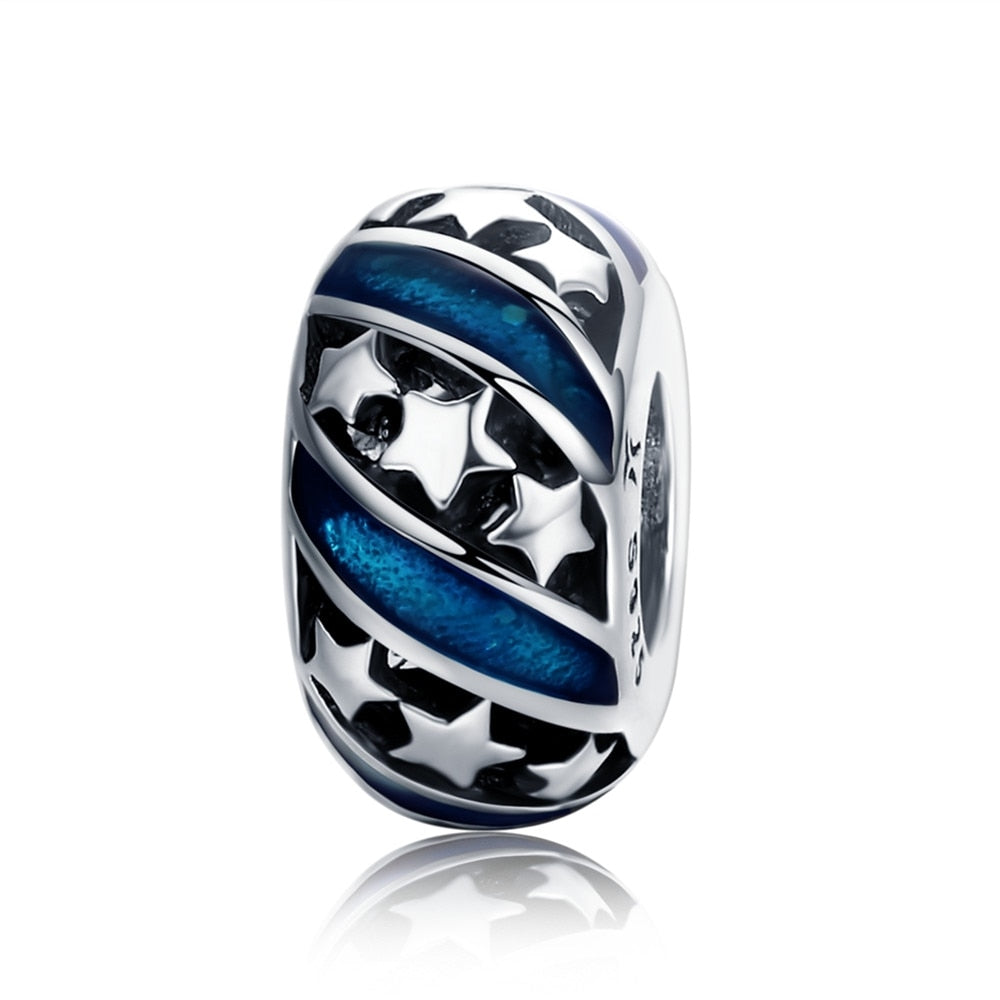 Sterling Silver 925 Blue Charms Beads Fit Bracelets