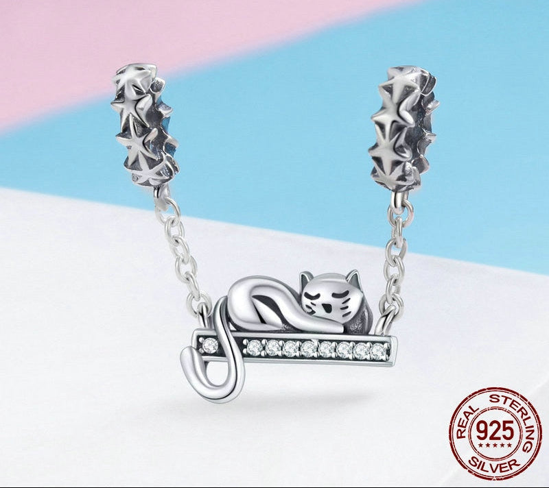 Sterling Silver 925 Zirconia Beads Cat Charms