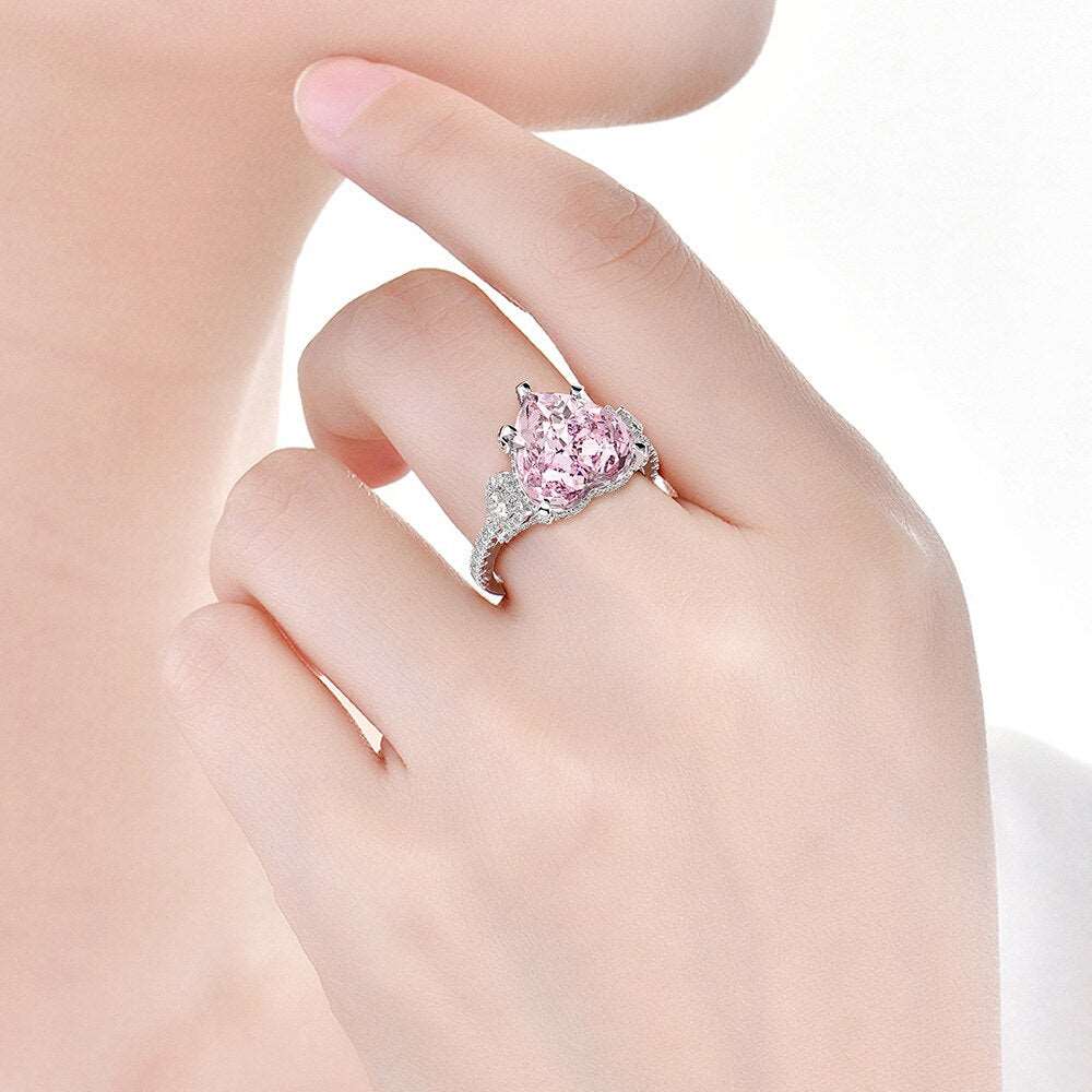 100% 925 Sterling Silver Heart Pink Sapphire Gemstone Ring