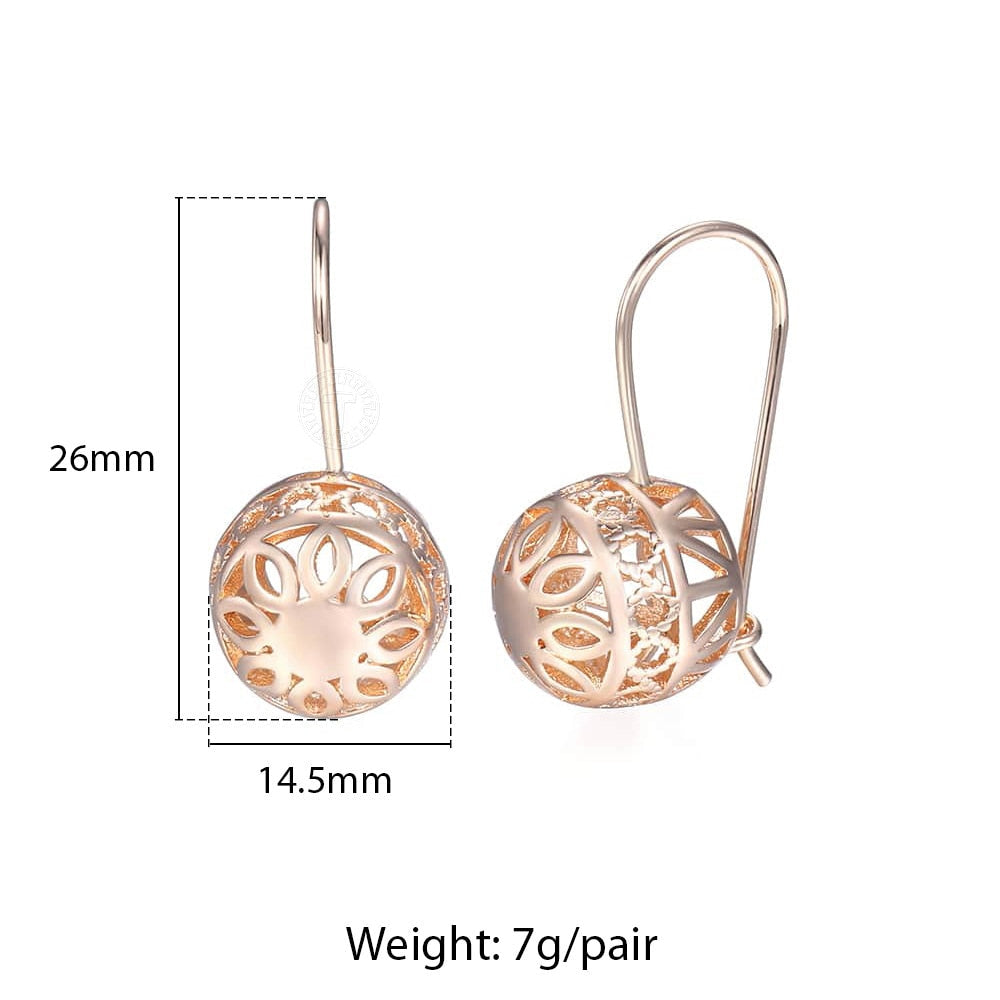 Woman Rose Gold Zircon Dangle Ball Earrings