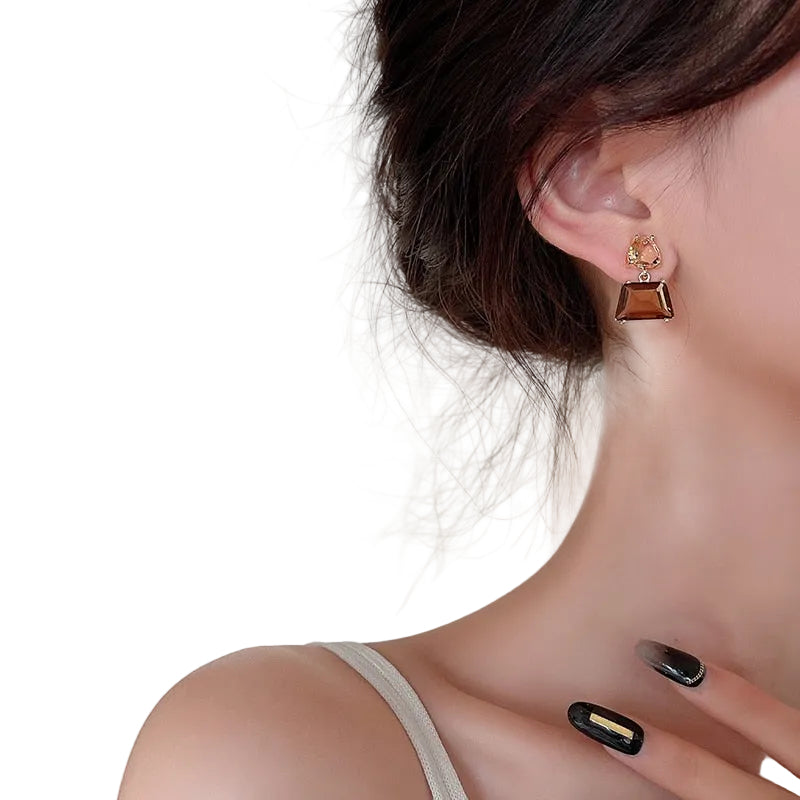 Woman Crystal Square Dangle Earrings