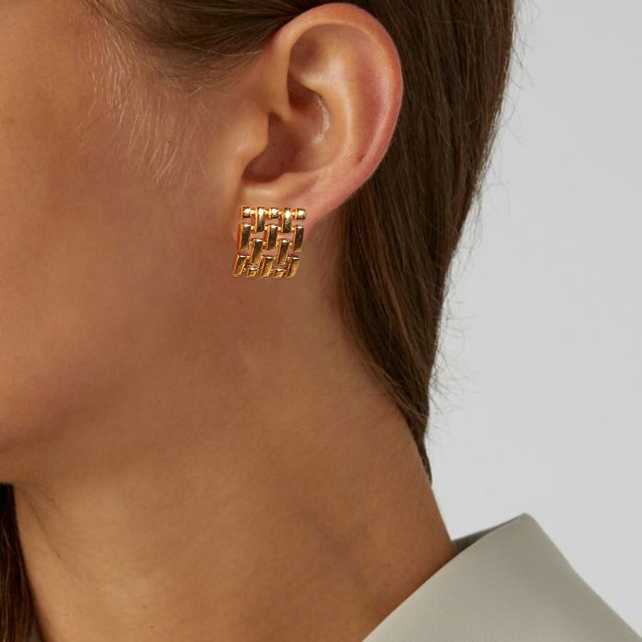 Women Accessories 18K Gold Plated Weave Stud Earrings