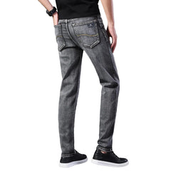 Men Grey Thin Straight Stretch Denim Jeans