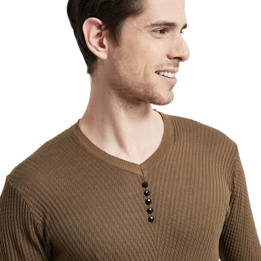 Men Long Sleeve Slim Fit Casual Button V-Neck sweater