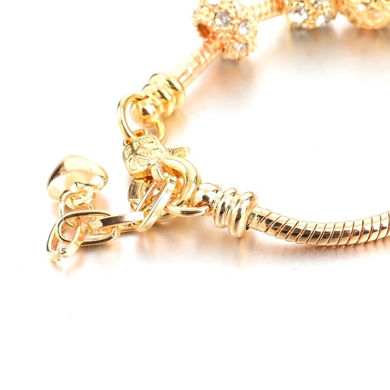 Women Gold Chunky Charm Crystal Bracelet