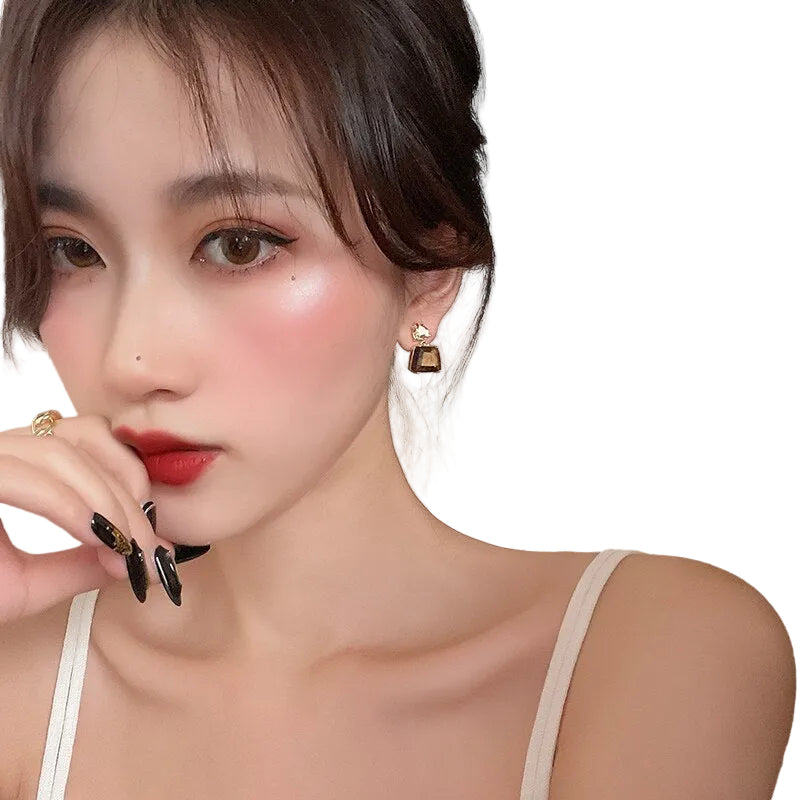 Woman Crystal Square Dangle Earrings