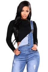 Woman Skinny Denim Ripped Romper