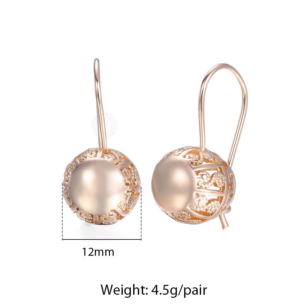 Woman Rose Gold Zircon Dangle Ball Earrings