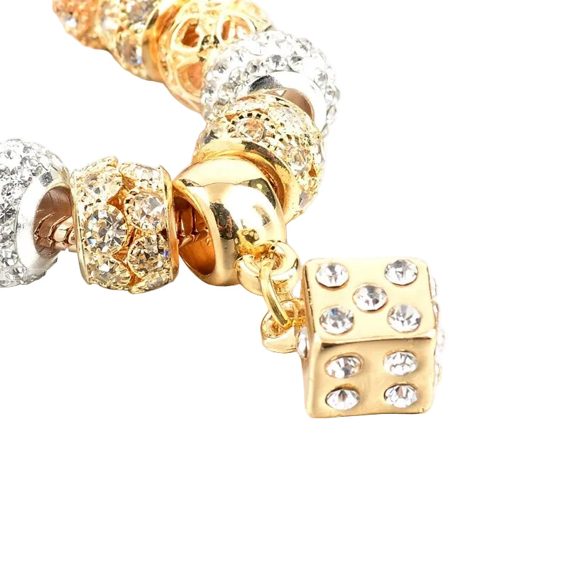 Women Gold Chunky Charm Crystal Bracelet