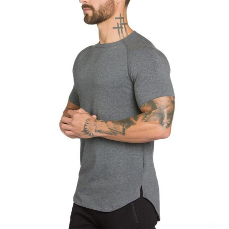 Men Muscle Hugging Gym Fitness Active T Shirt