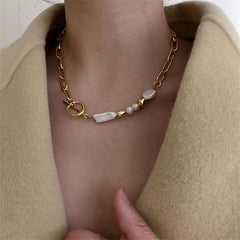 Women Accessories Gold Pearl Buckle Necklace