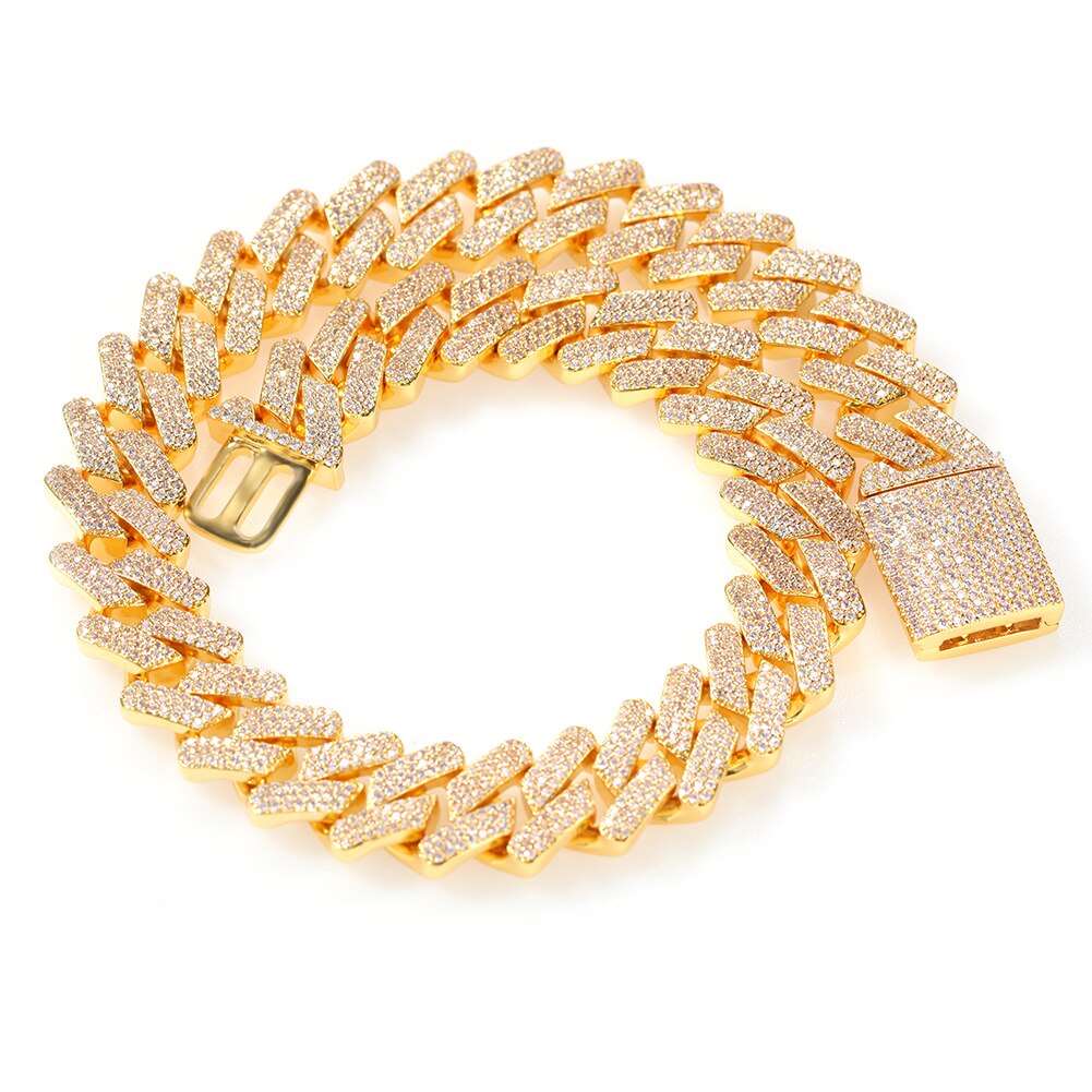 18mm Cubic Zircon 3rows Cubans Link Necklace  Gold  Plated Luxury Copper Micro Paved CZ Cuban Chain 16/18/20inch