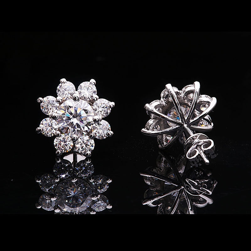Women Accessories 18K White Gold Stud Flower Earrings