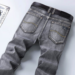 Men Grey Thin Straight Stretch Denim Jeans