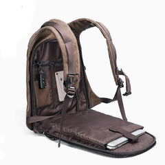 Men's Leather Travel USB Charge 15.6 Laptop Black Backpack