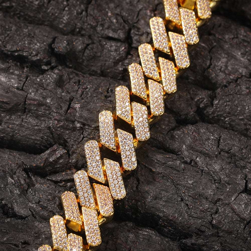 18mm Cubic Zircon 3rows Cubans Link Necklace  Gold  Plated Luxury Copper Micro Paved CZ Cuban Chain 16/18/20inch