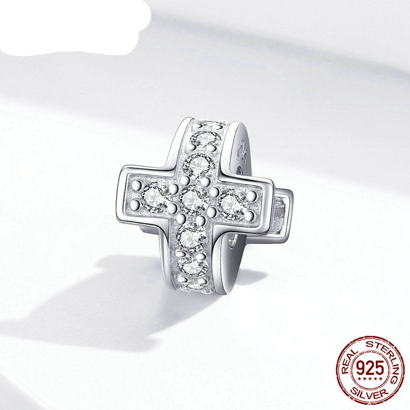 Sterling Silver 925 Cross Metal Beads with Silicone Stopper Charm
