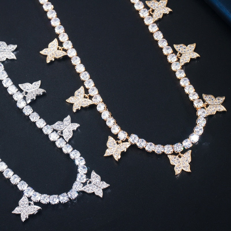 Accessories Women White CZ Cute Butterfly Jewellery Set
