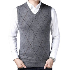 Men V-Neck Sleeveless Knitted Cashmere Wool Sweater Vest