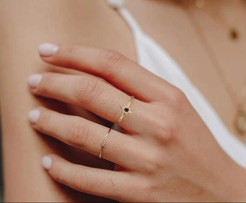 Sterling Silver 925 Black Zircon Gold Plated Ring