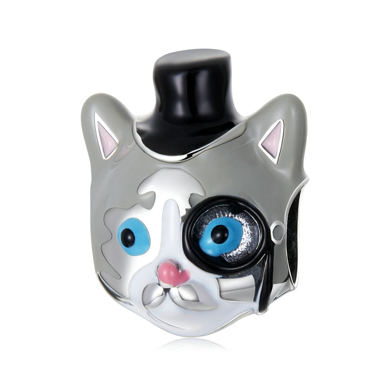 Sterling Silver 925 Zirconia Beads Cat Charms