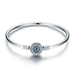 Sterling Silver 925 Blue Evil Eye Bangle Bracelet