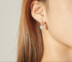 Sterling Silver 925 Shining Heart Dangle Earrings Zircon Drop Earrings