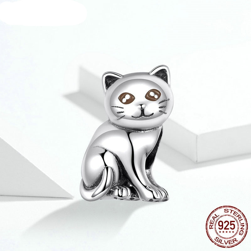 Sterling Silver 925 Zirconia Beads Cat Charms