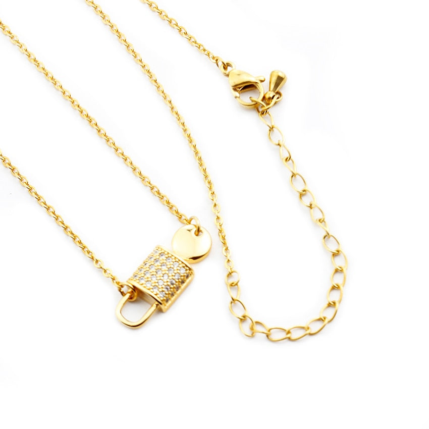 Women Stainless Steel Lock And Key Pendant Necklace