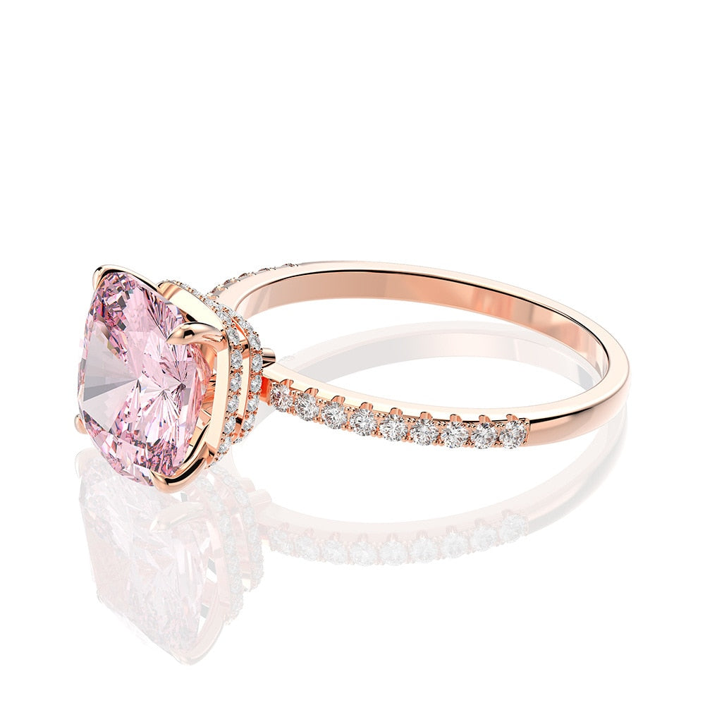 Women 925 Sterling Silver Moissanite Gemstone Rose Gold Ring