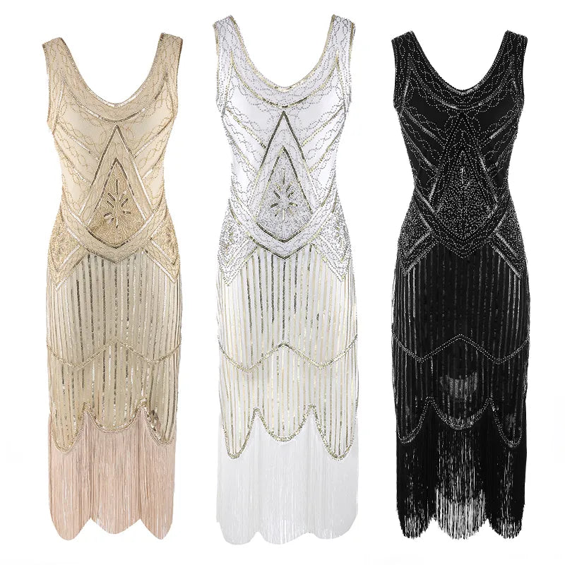 Women Vintage Sequin Full Fringed Retro Great Gatsby Dress