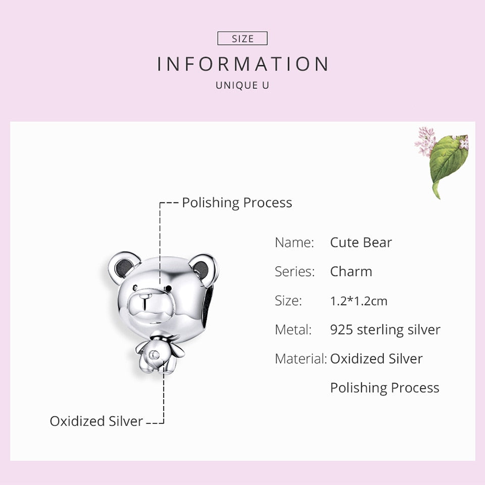 Sterling Silver 925 Bear Toy Beaded Charm