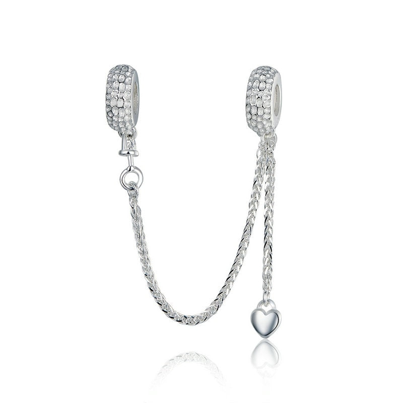 Sterling Silver 925 Women Heart Lock + Key Dangle Charm Bracelet
