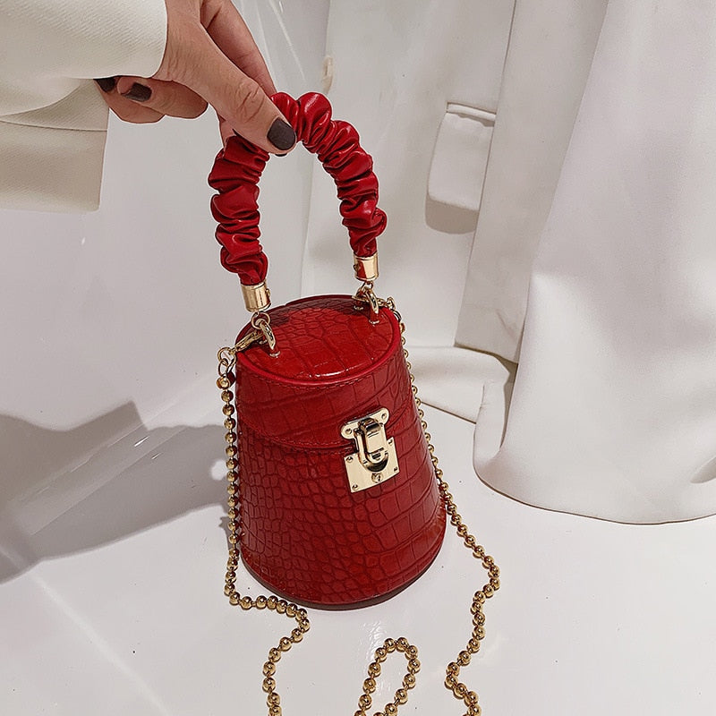 Women Crocodile Pattern Small Bucket Crossbody Bag