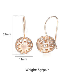 Woman Rose Gold Zircon Dangle Ball Earrings