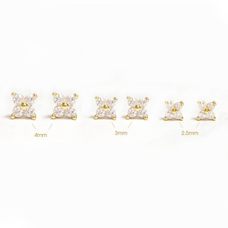 Sterling Silver 925 Zircon Flower Stud Earrings
