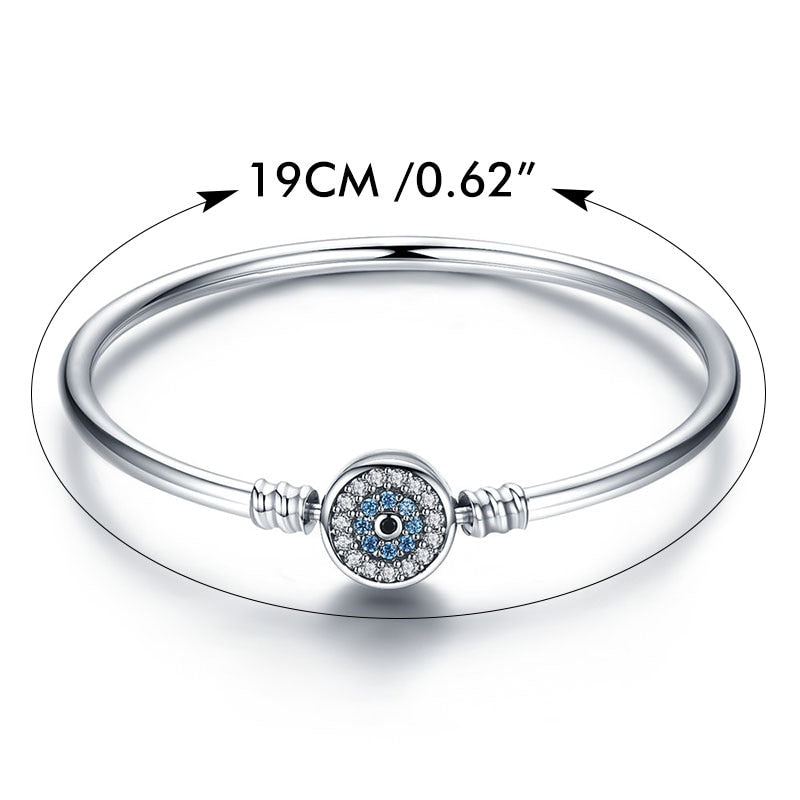 Sterling Silver 925 Blue Evil Eye Bangle Bracelet