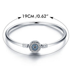Sterling Silver 925 Blue Evil Eye Bangle Bracelet