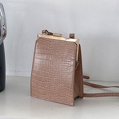 Women Small Crocodile Pattern Clip Crossbody, Shoulder Bag