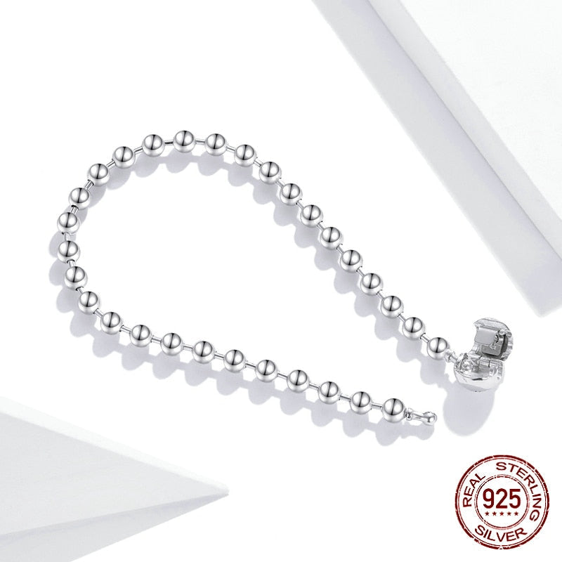 Sterling Silver 925 Pure Silver Round Bead Bracelet Forever Love Chain