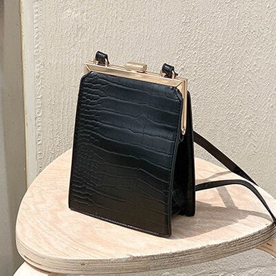 Women Small Crocodile Pattern Clip Crossbody, Shoulder Bag